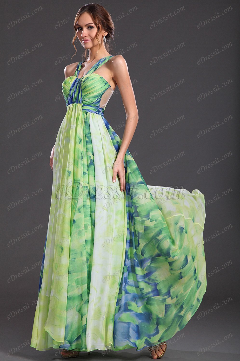 New Gorgeous Printed Fabric Evening Dress