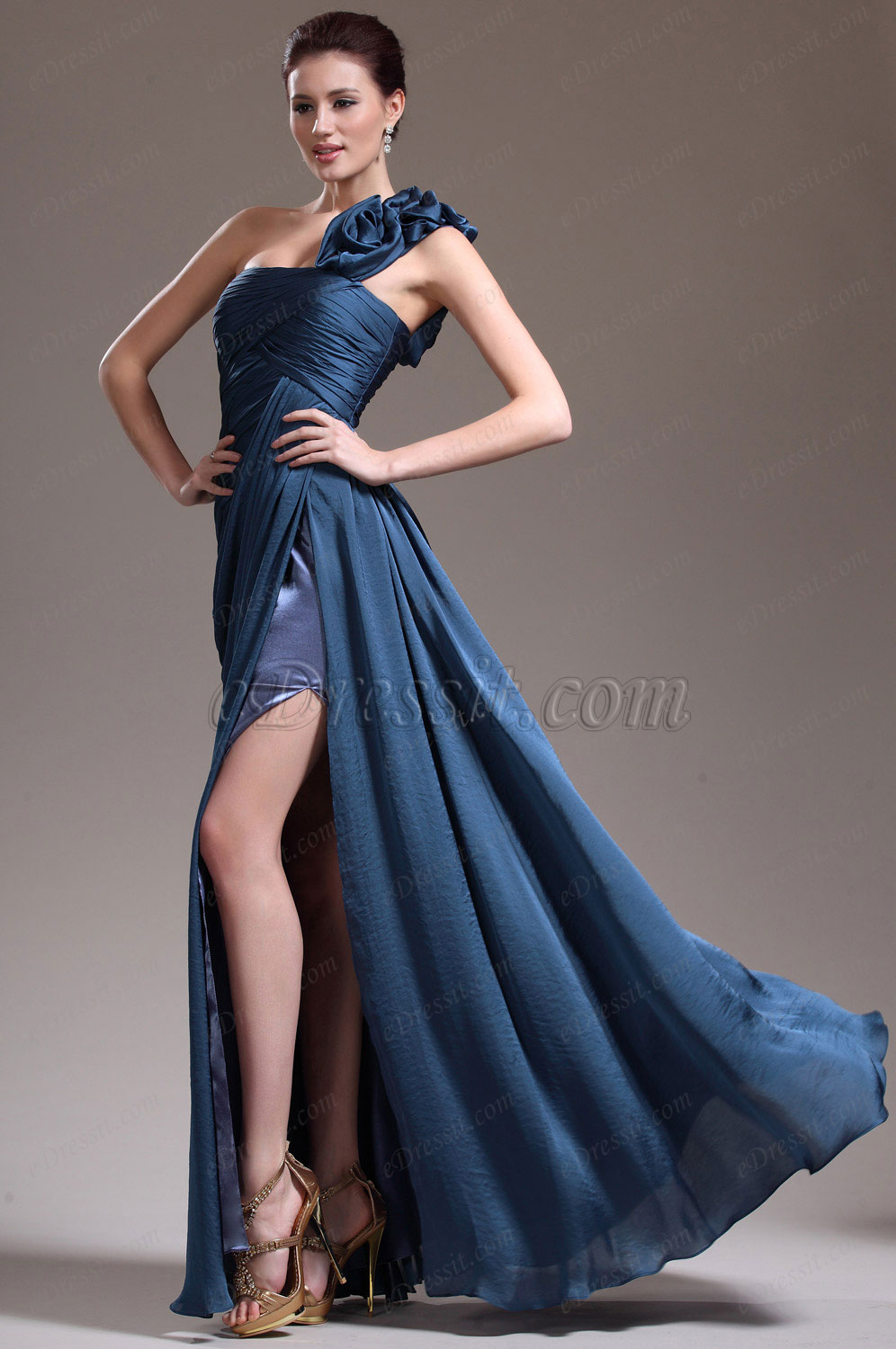 New Stylish One Shoulder Slit Evening Dress