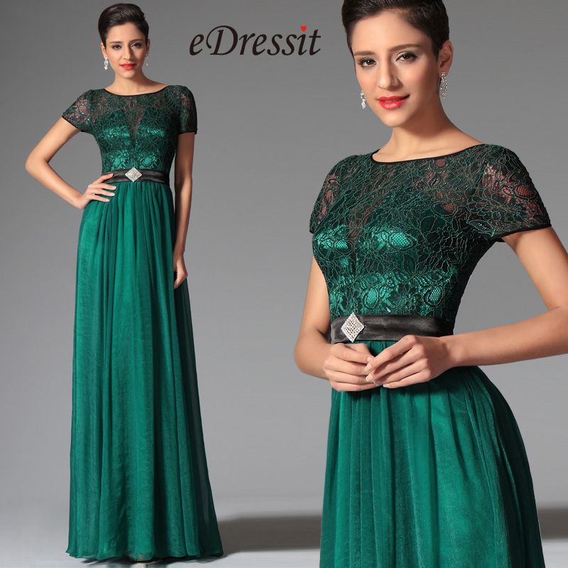 Dark Green Short Sleeves Evening Dress Prom Dress