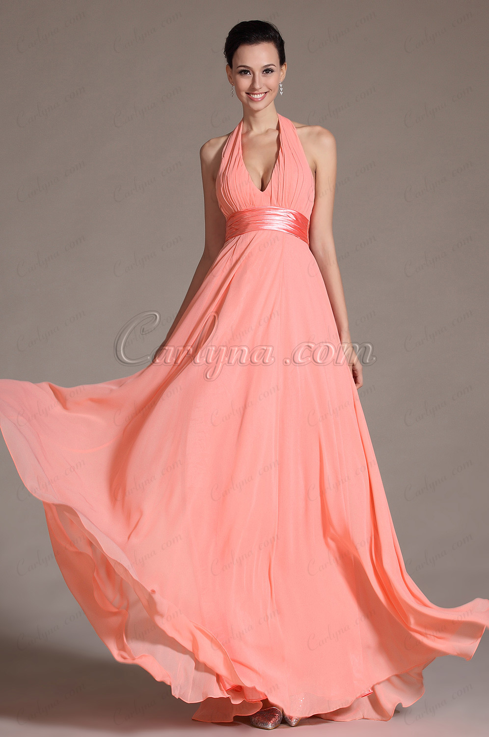 Graceful Halter Sexy V cut Bridesmaid Dress