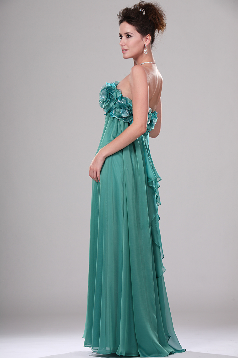 Neue Artikel Traegerlos Wunderbar Abendkleid mit Blumen Brust