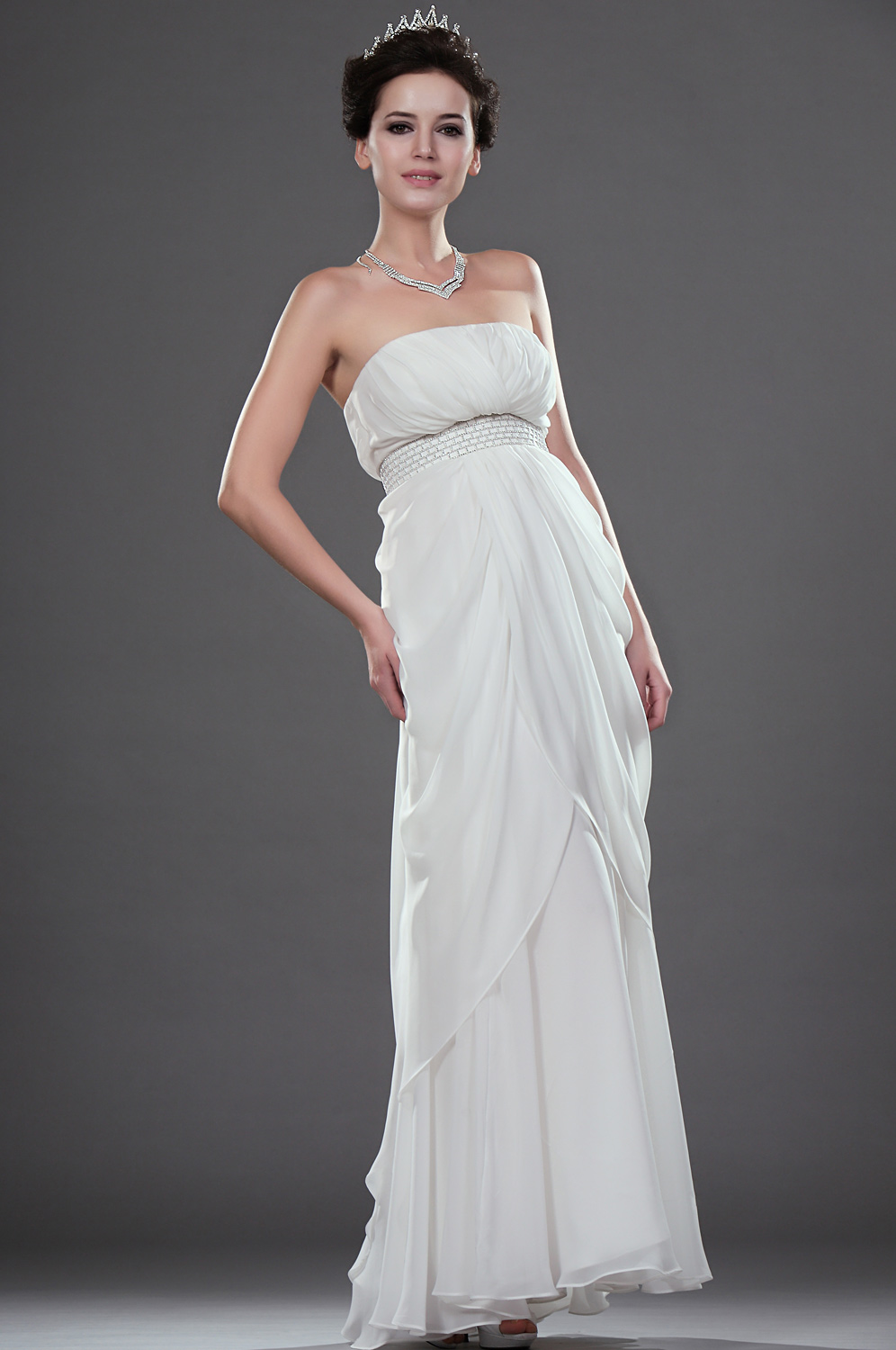 New Elegant Strapless Beaded Evening Gown