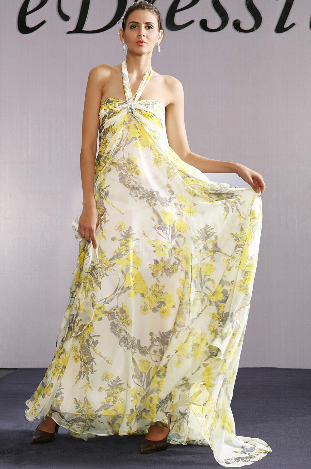 Gorgeous Floral Halter Evening Dress