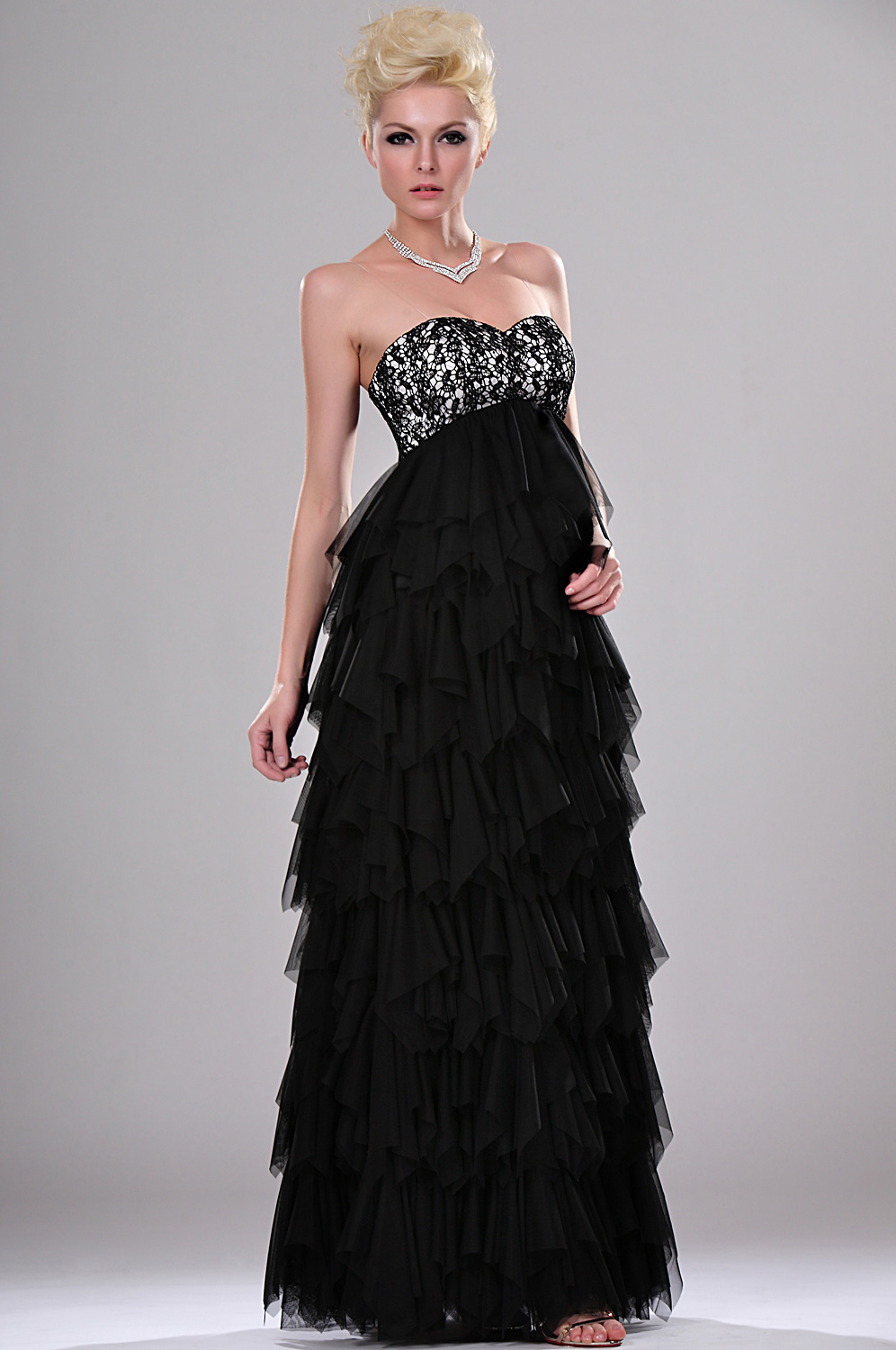 New Black Lace Sweetheart Evening Gown