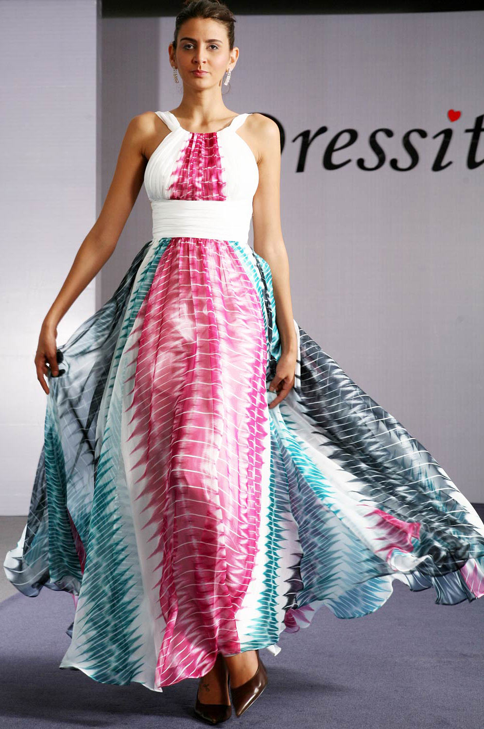 gebluemiges Seide Chiffon Abendkleid