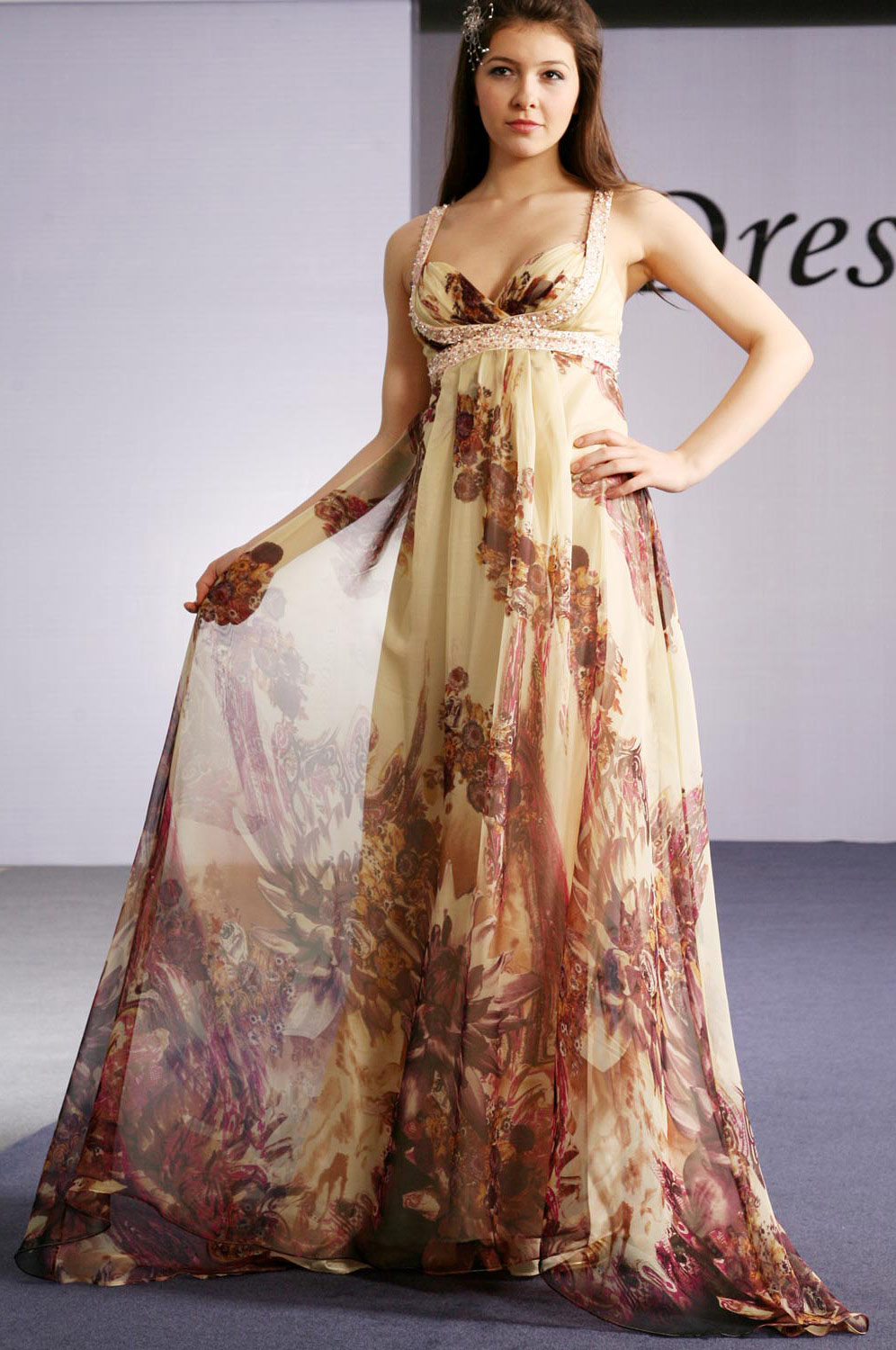 Elegant Pattern und Perlen Abendkleid