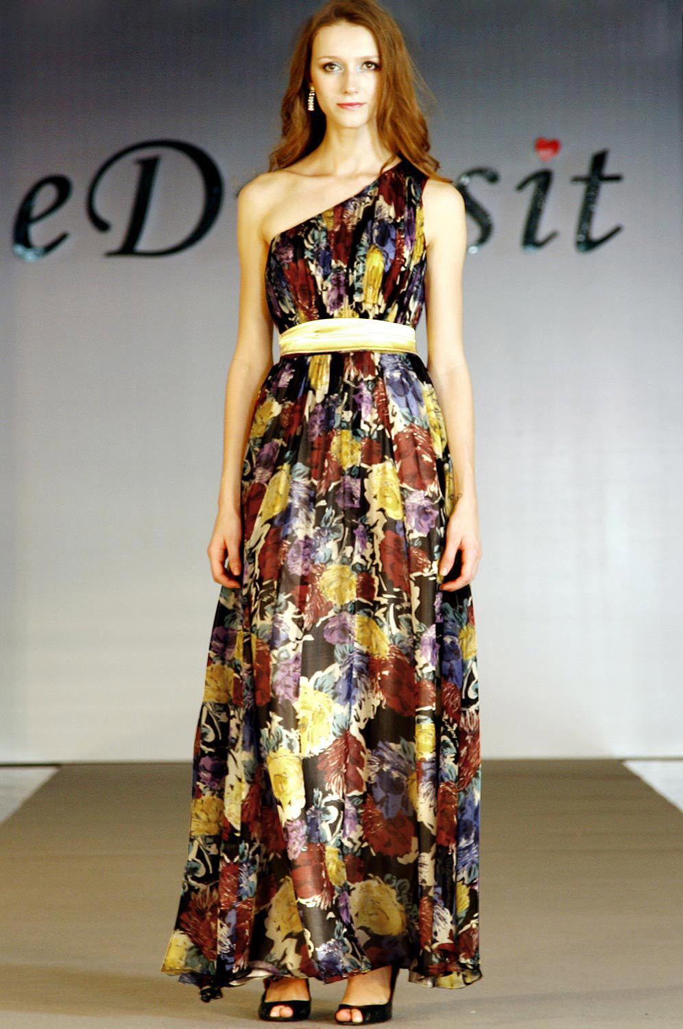 100% Real Silk Single Shoulder Evening Dress