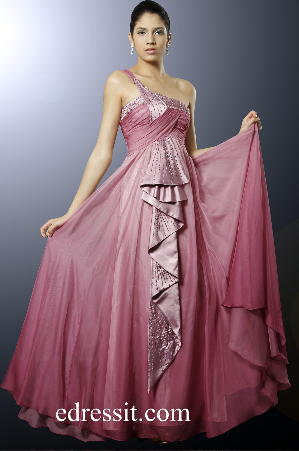 Fan-Shape Single Shoulder Evening Dress