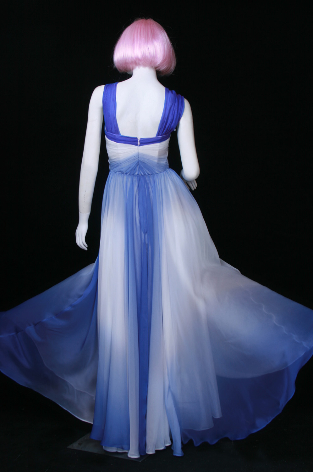 NUEVO LARGO VESTIDO DE NOCHE/ AZUL Y BLANCO