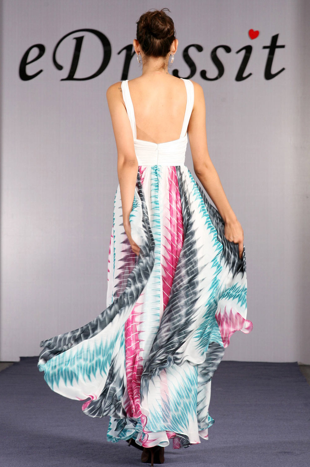 gebluemiges Seide Chiffon Abendkleid