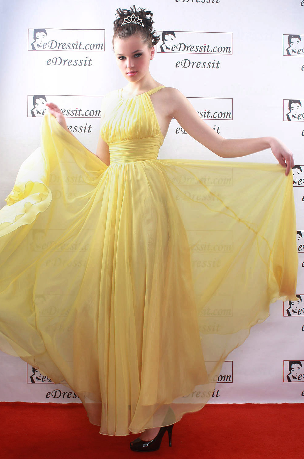 On sale !!  Celebrity Sexy yellow  Prom Gown Evening Dress