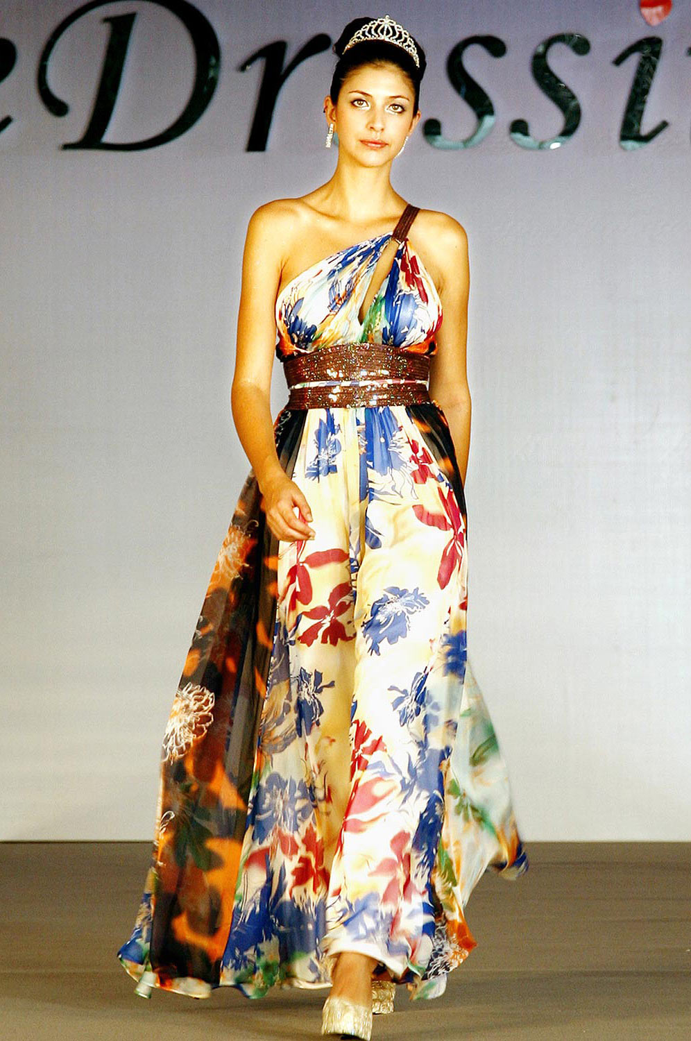 100% Real Silk Fabulous One Shoulder Evening Dress