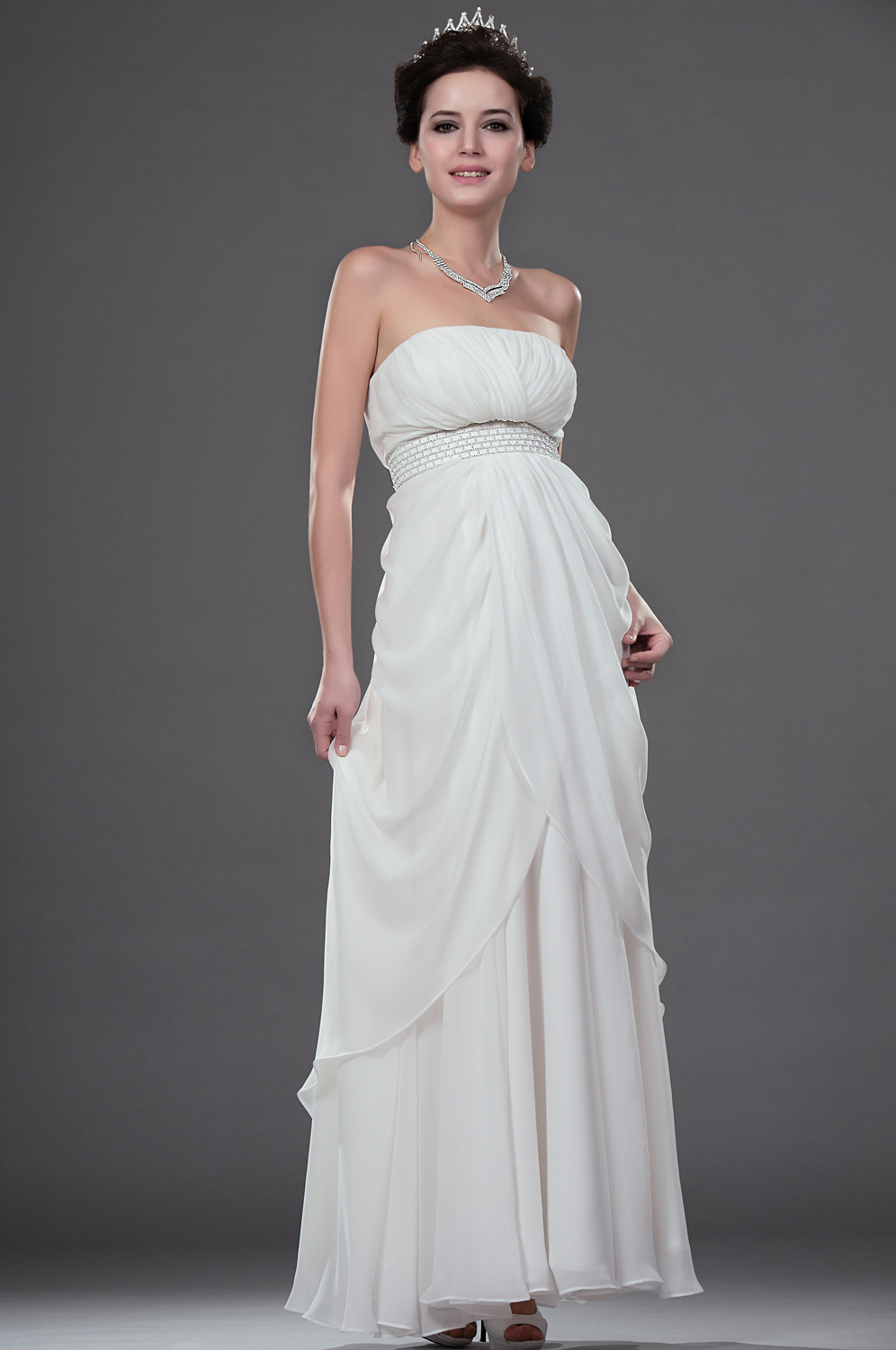 New Elegant Strapless Beaded Evening Gown