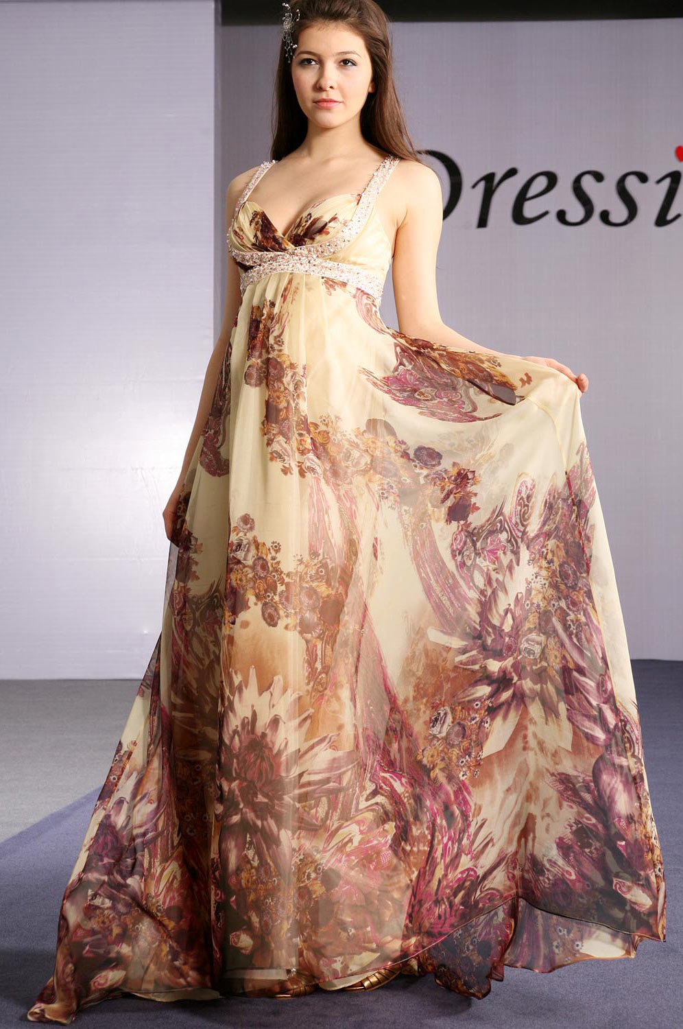 Elegant Pattern und Perlen Abendkleid