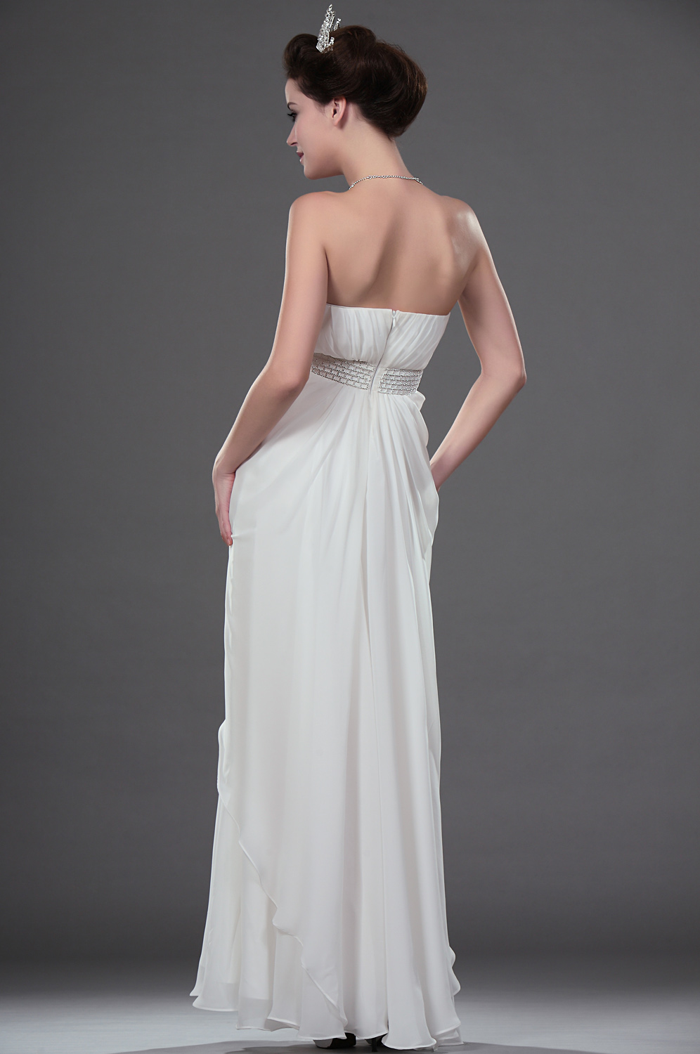 New Elegant Strapless Beaded Evening Gown