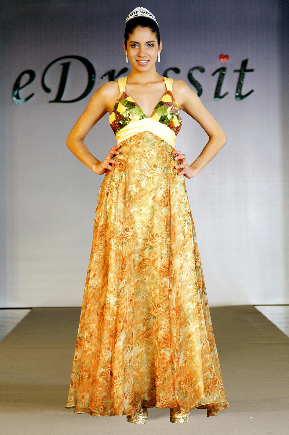 Sexy Floral V-cut Evening Dress