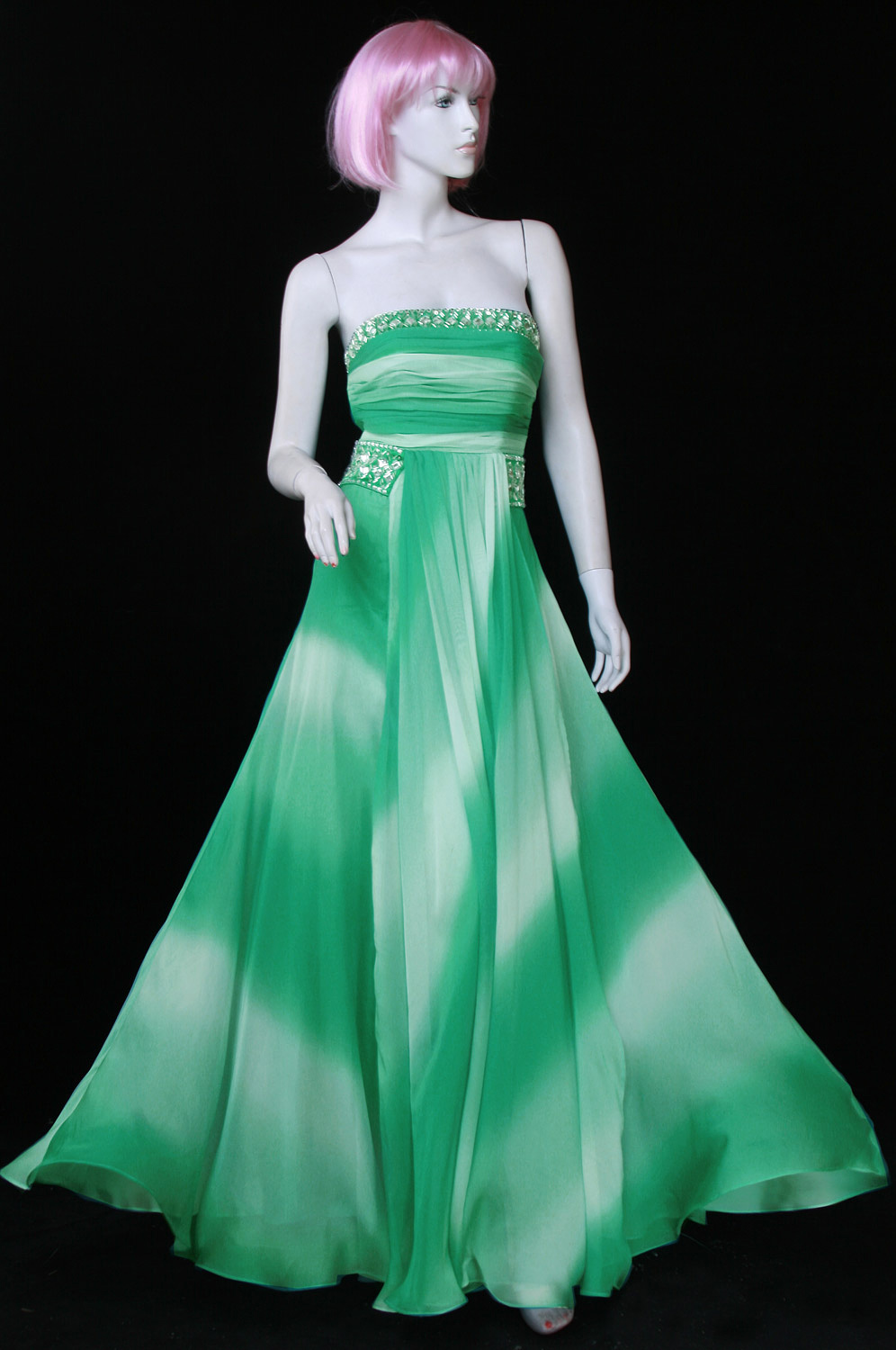 Elegant trägerlos Diamanten und Perlen Abendkleid