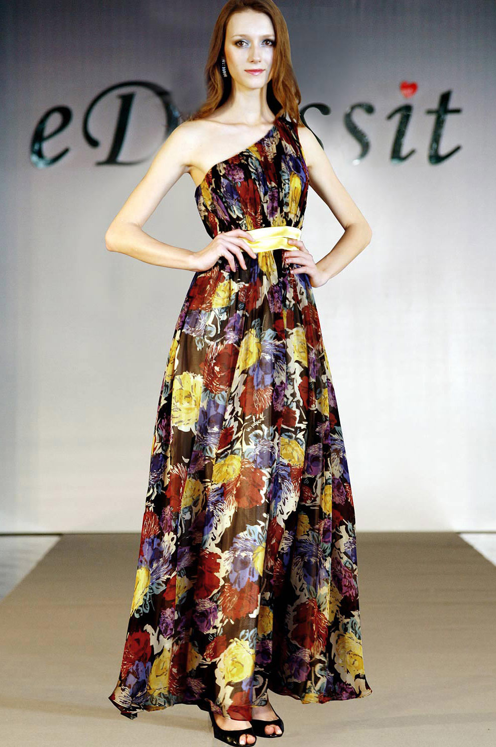 100% Real Silk Single Shoulder Evening Dress