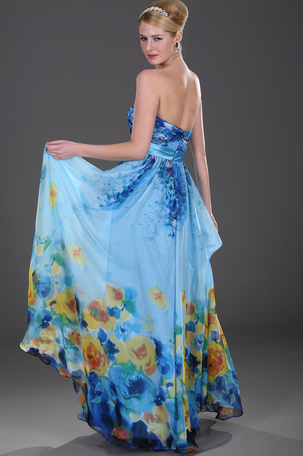 Strapless Floral Evening Dress