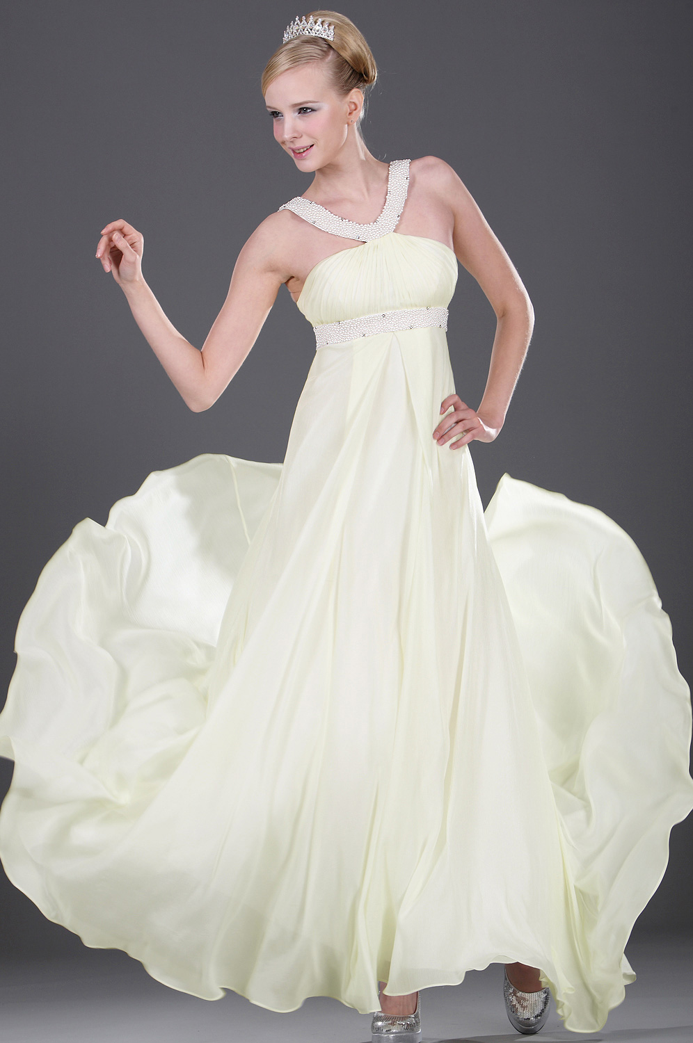 V-Träger Perlen Abendkleid