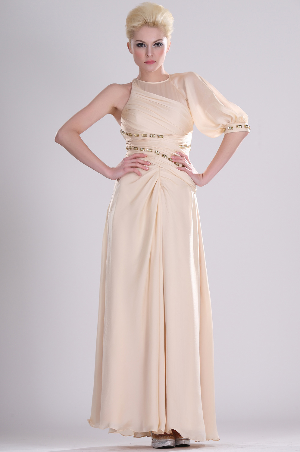 Attractive Single Sleeve Evening Dress