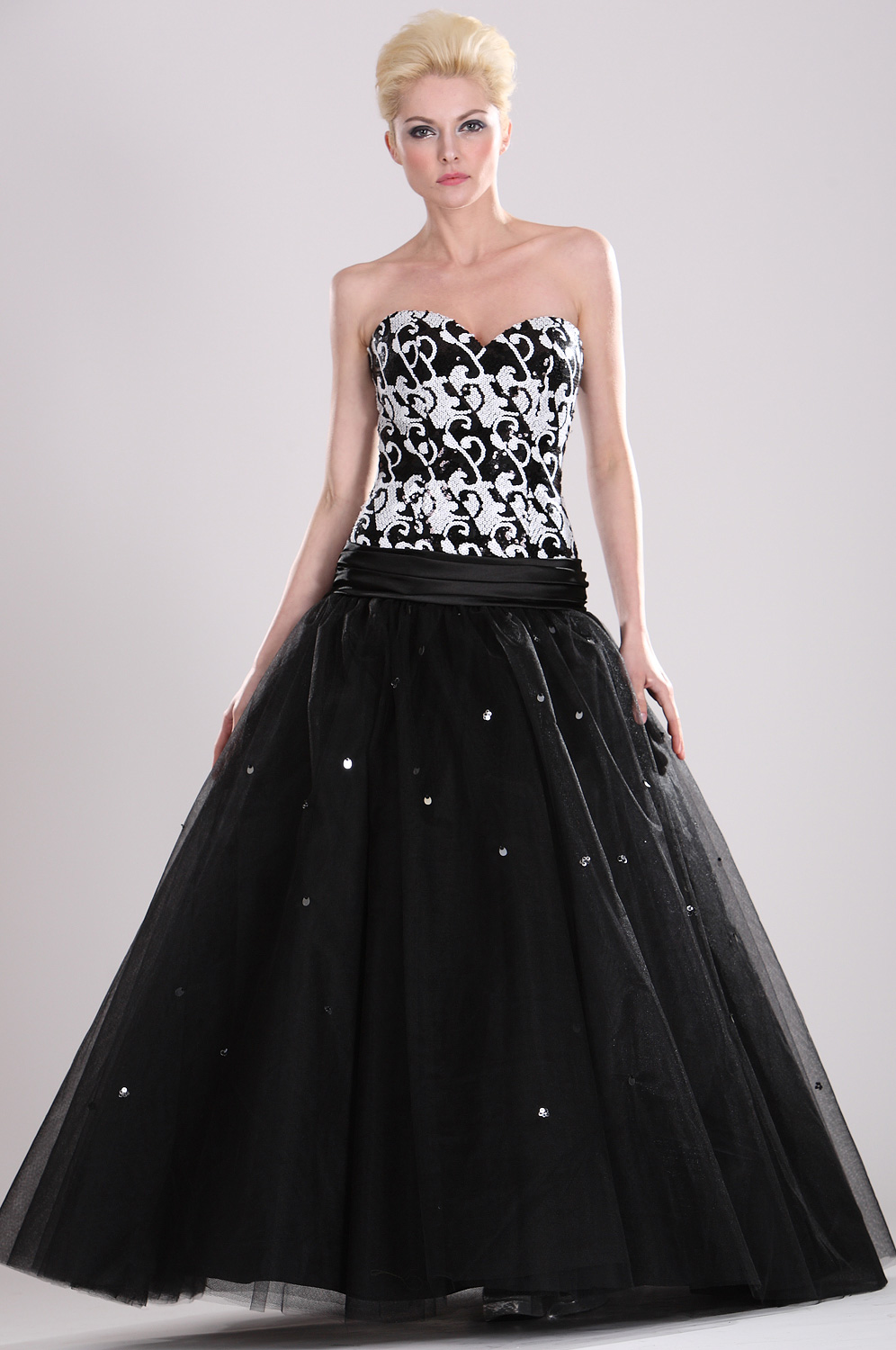 Trägerlos  Elegant Schwarz leuchtend Perlen Ballkleid