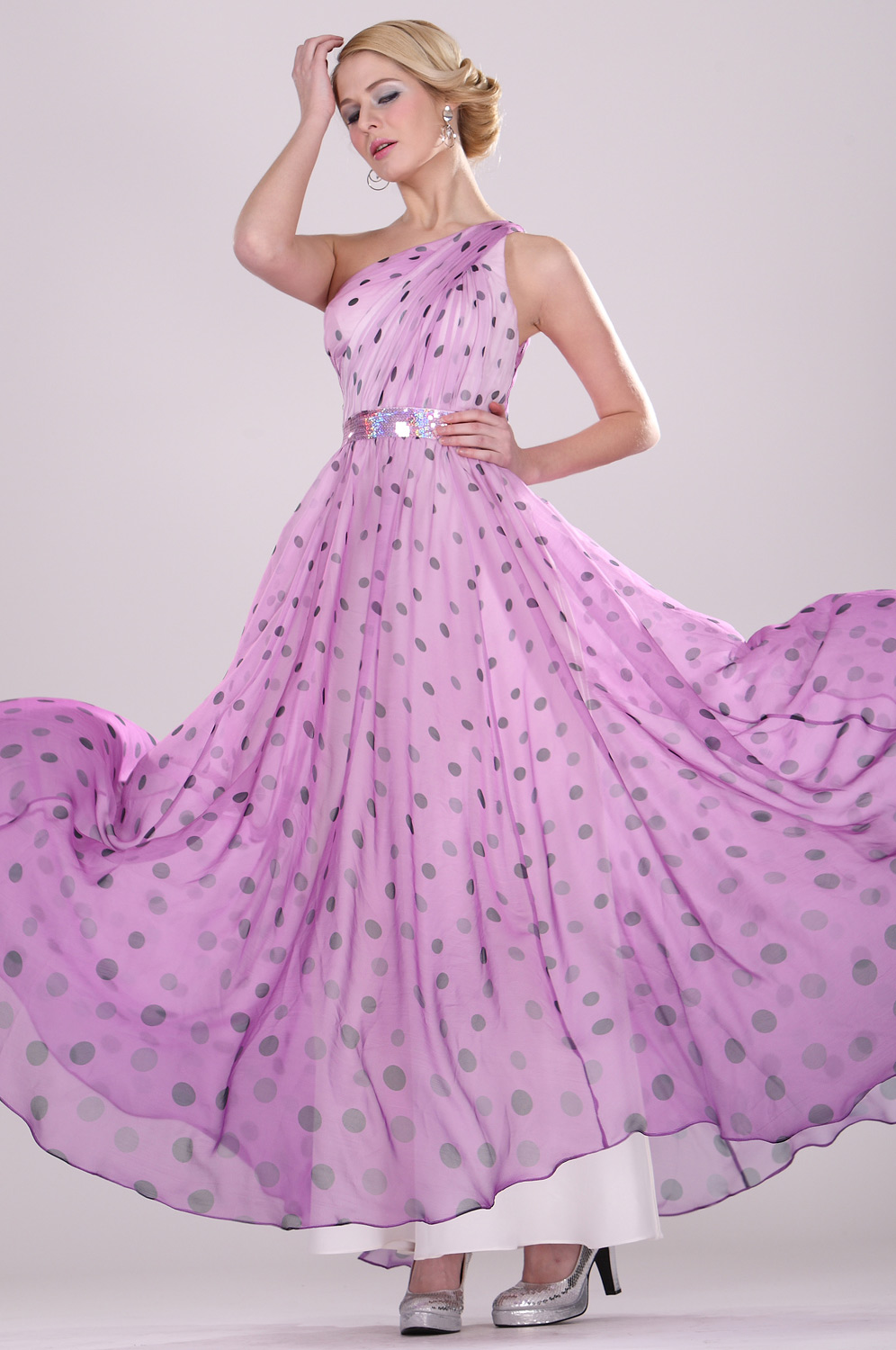 Floral Single Shoulder Evening Dress