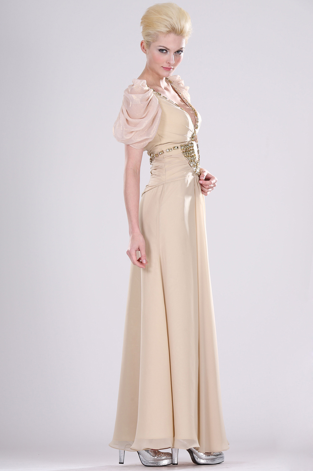 Träger  V-durchlöchern  Perlen Abendkleid