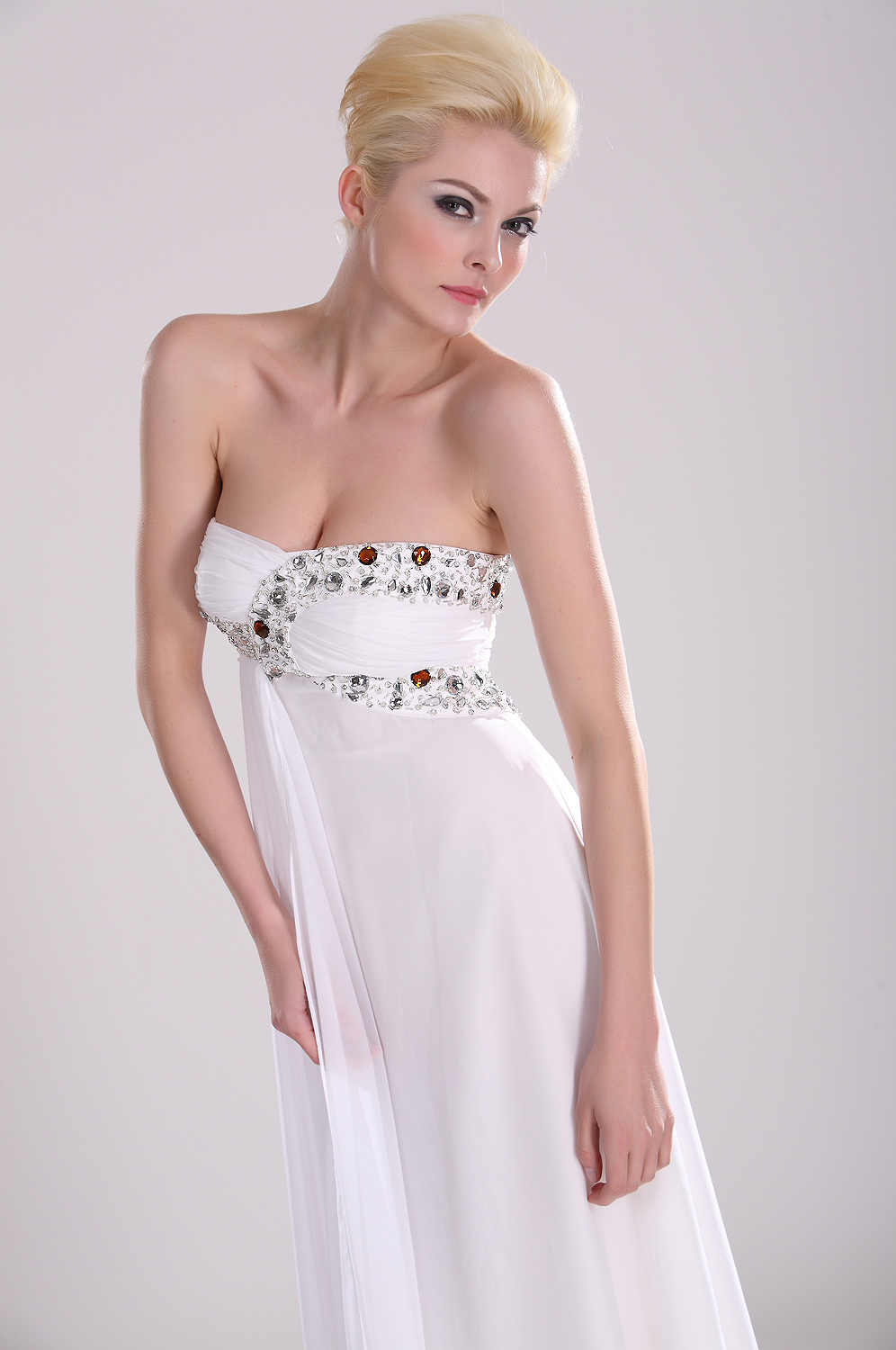 Strapless Beaded Robe de Soiree