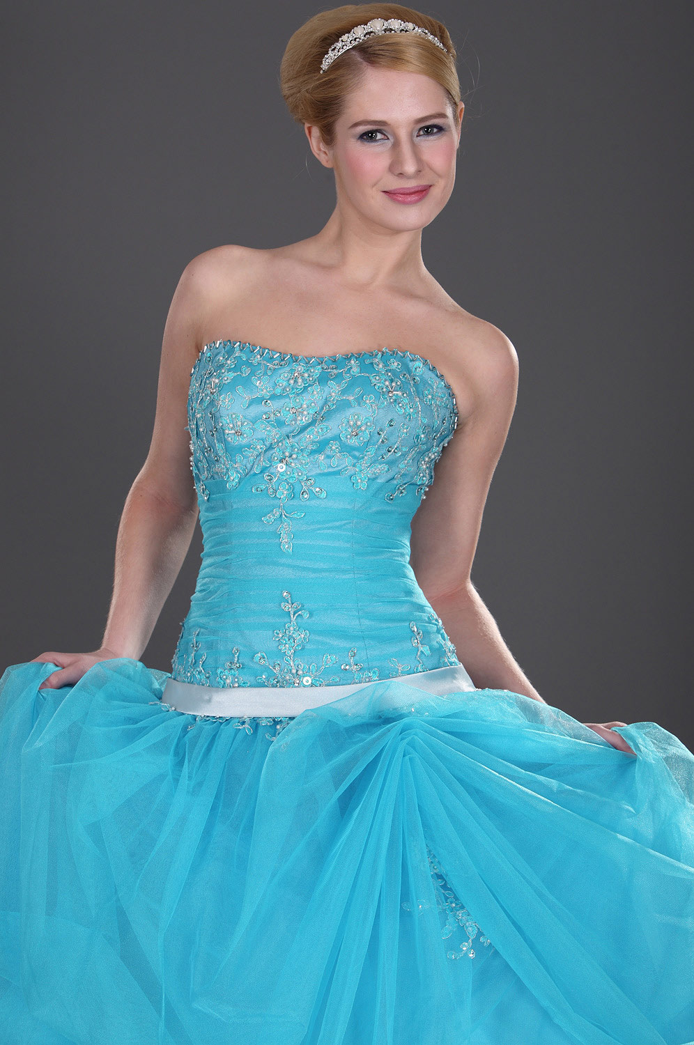 Attrayant Bleu Sans bretelle Robe de soiree