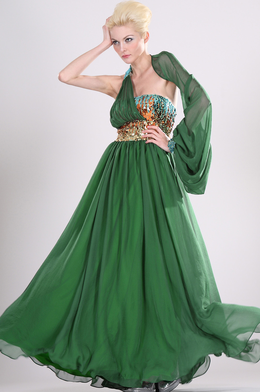 Stylish Single Sleeve Evening Dress