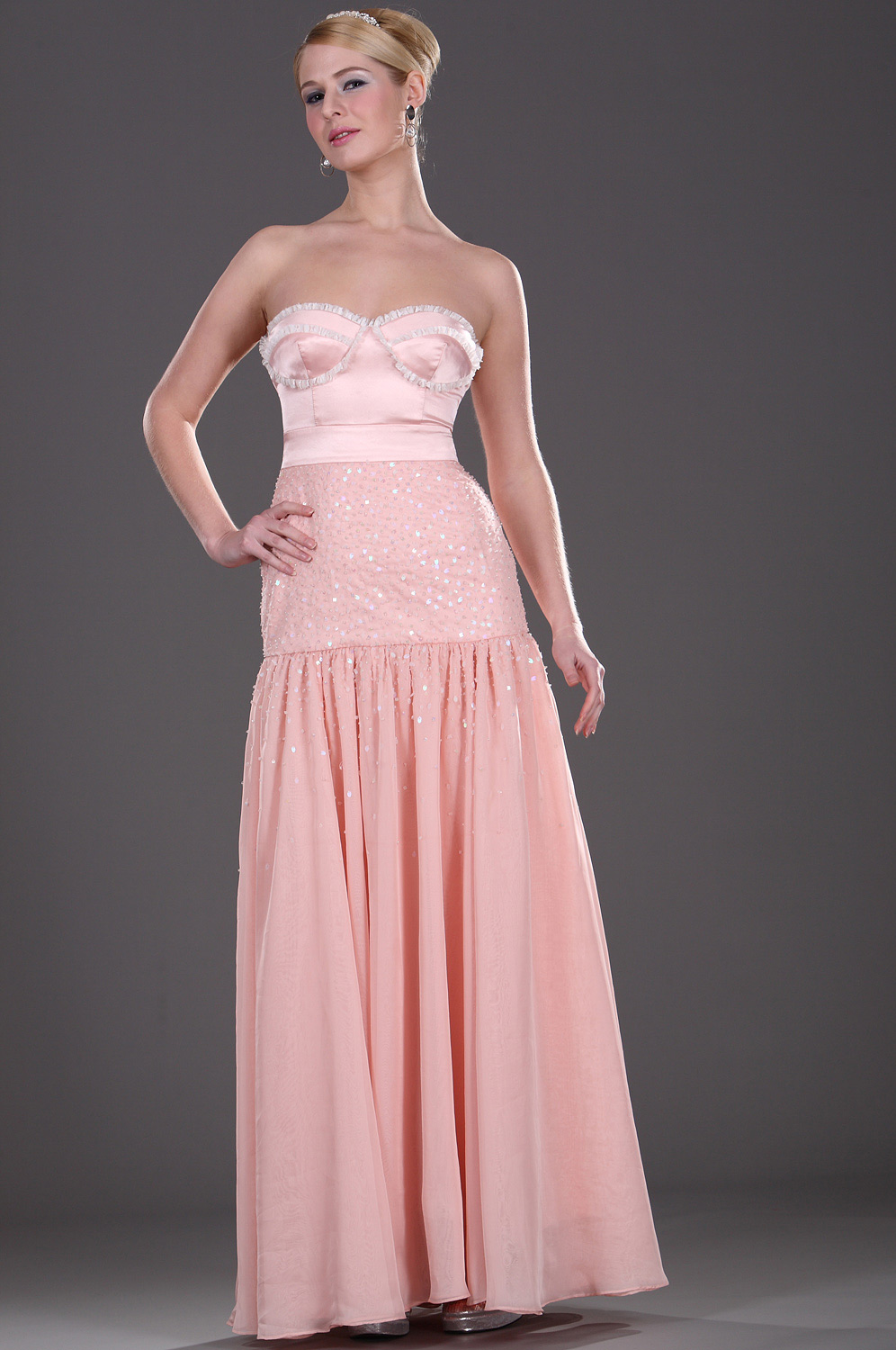 Trägerlos Pailleten  Rosa Abendkleid