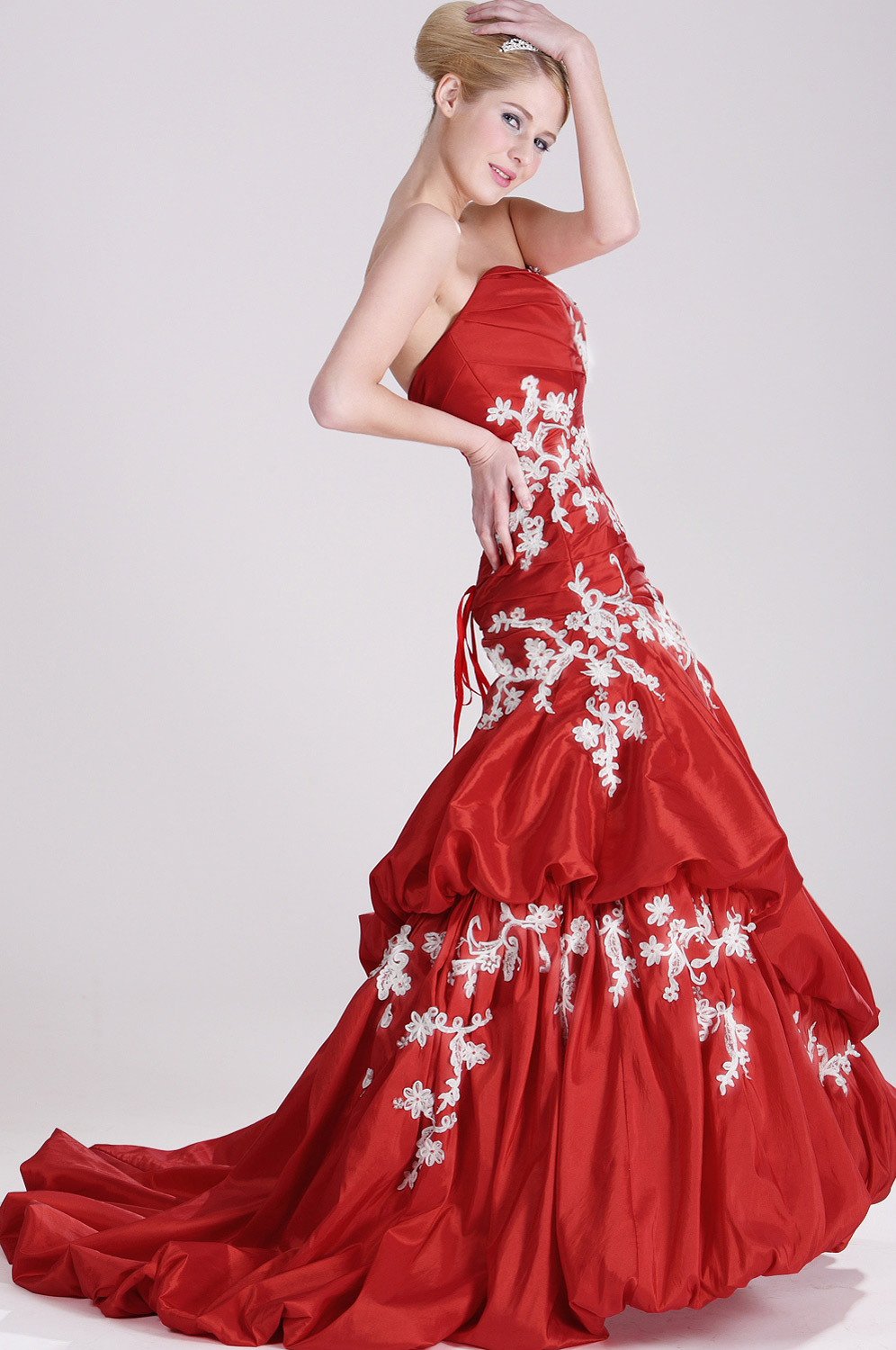 Trägerlos  Elegant großartig Rot Ballkleid