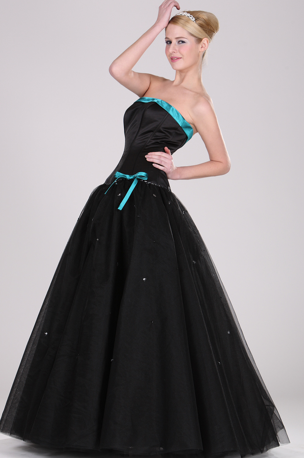 Trägerlos  Elegant  Schwarz Ballkleid