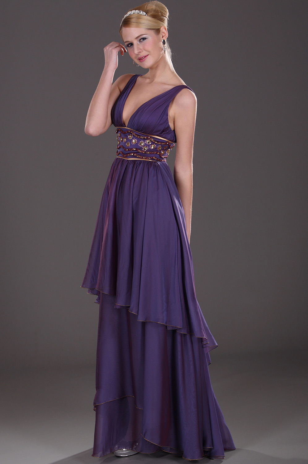 Träger  V-Schnitt scharmant lila  Abendkleid