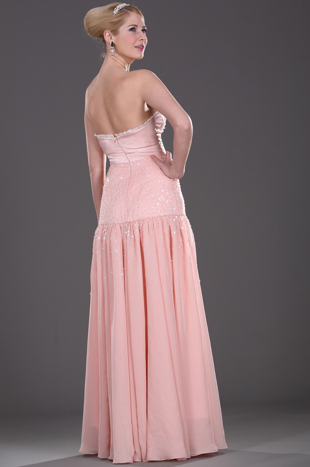 Trägerlos Pailleten  Rosa Abendkleid