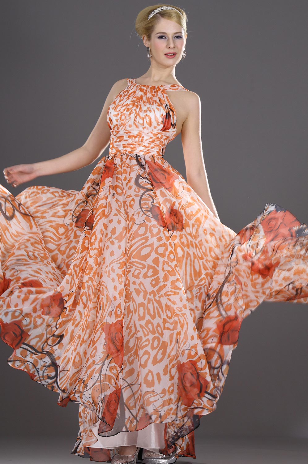 Lindo Floral Vestido de Noche Fiesta