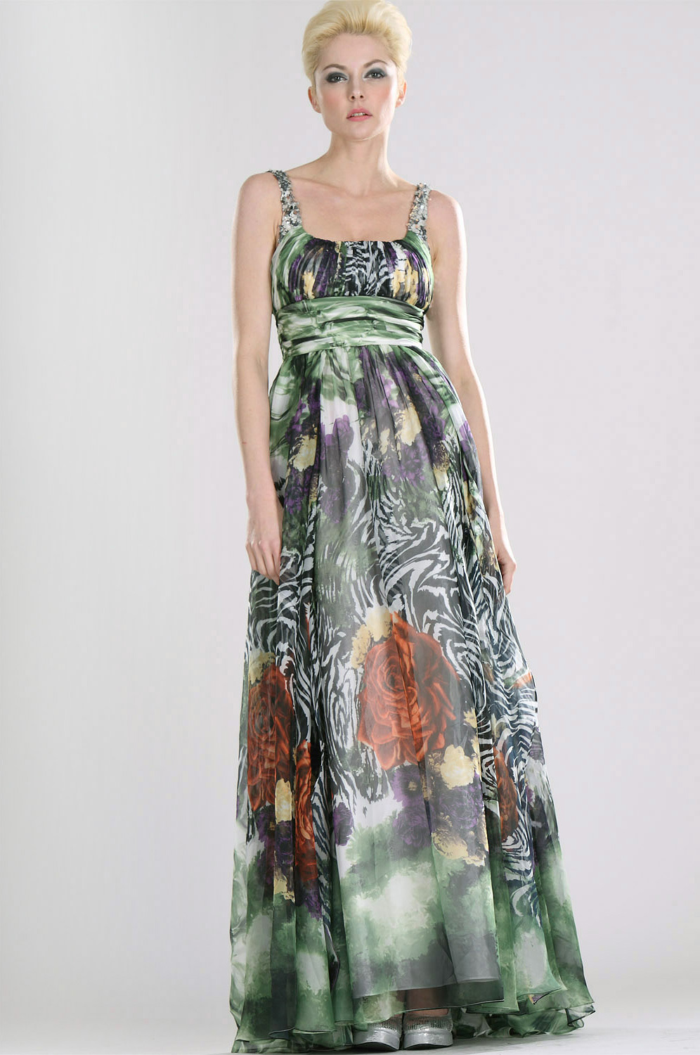 Printed Silk Chiffon Evening Dress