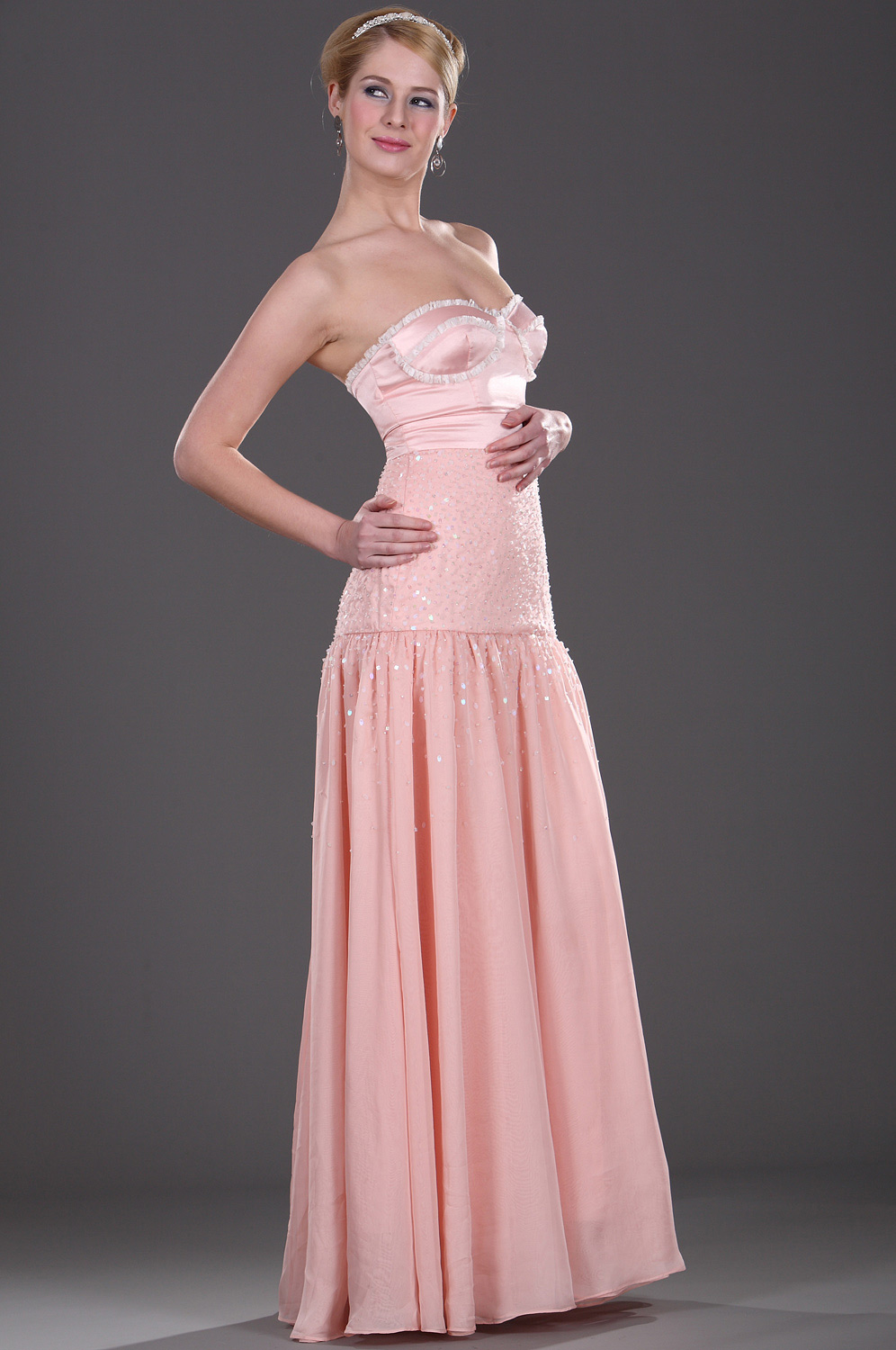 Trägerlos Pailleten  Rosa Abendkleid