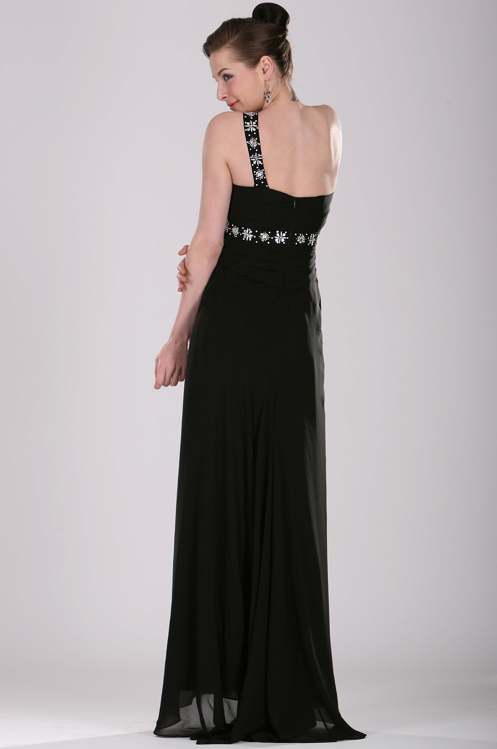 Ein-Schulter schwarz Perlen Abendkleid