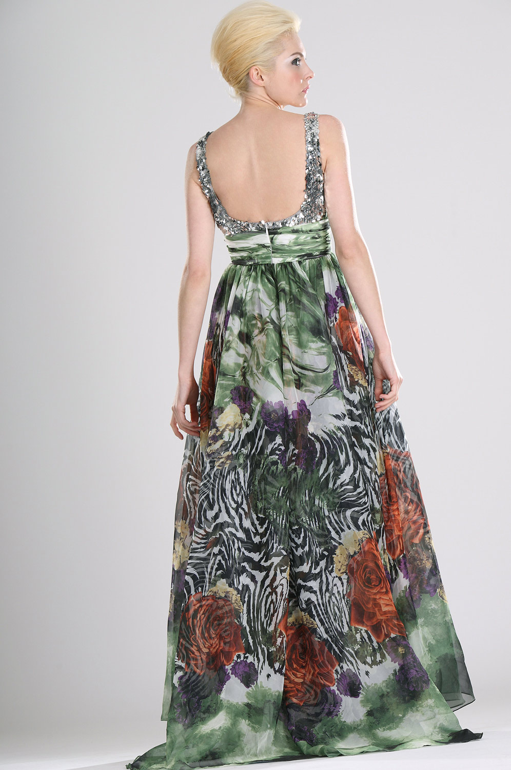 Printed Silk Chiffon Evening Dress