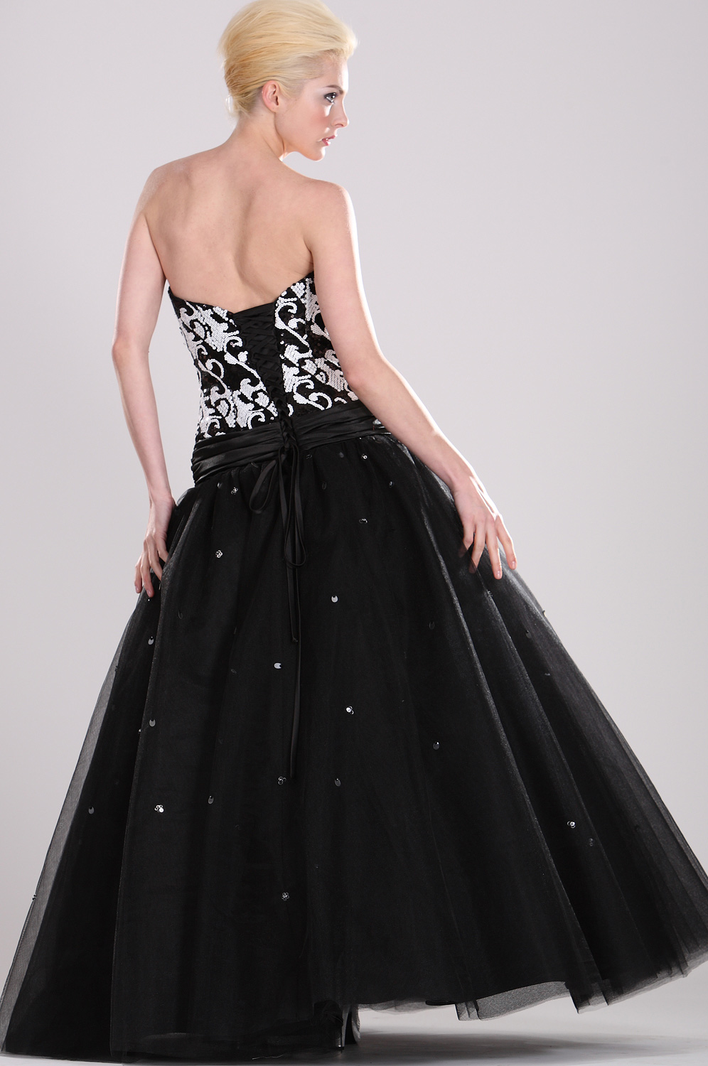Trägerlos  Elegant Schwarz leuchtend Perlen Ballkleid