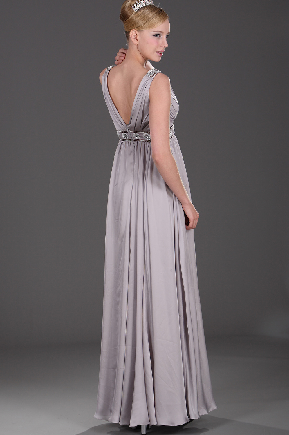 Träger  tiefer V-Schnitt großartig Perlen  Abendkleid