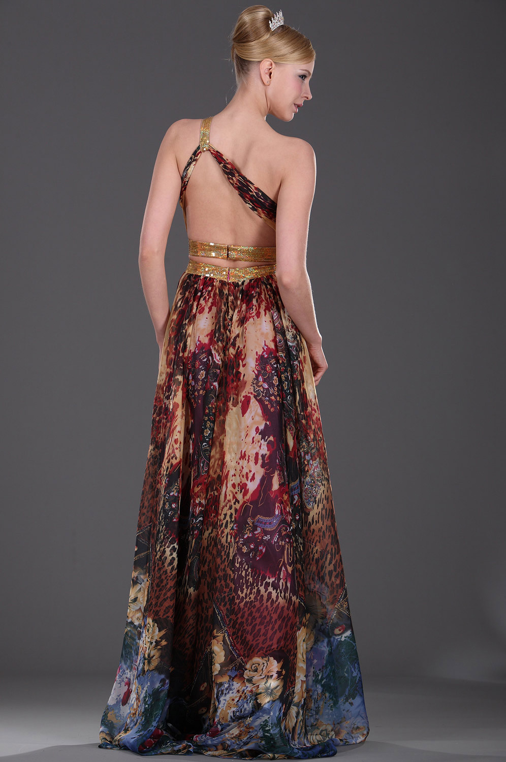 Ein-Schulter floral Seide Chiffon Pailleten Abendkleid