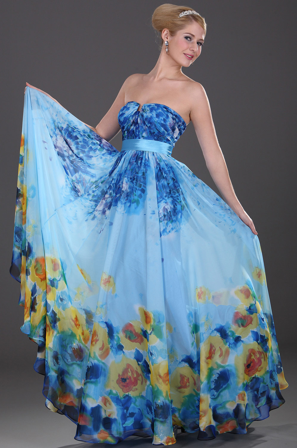 Strapless Floral Evening Dress