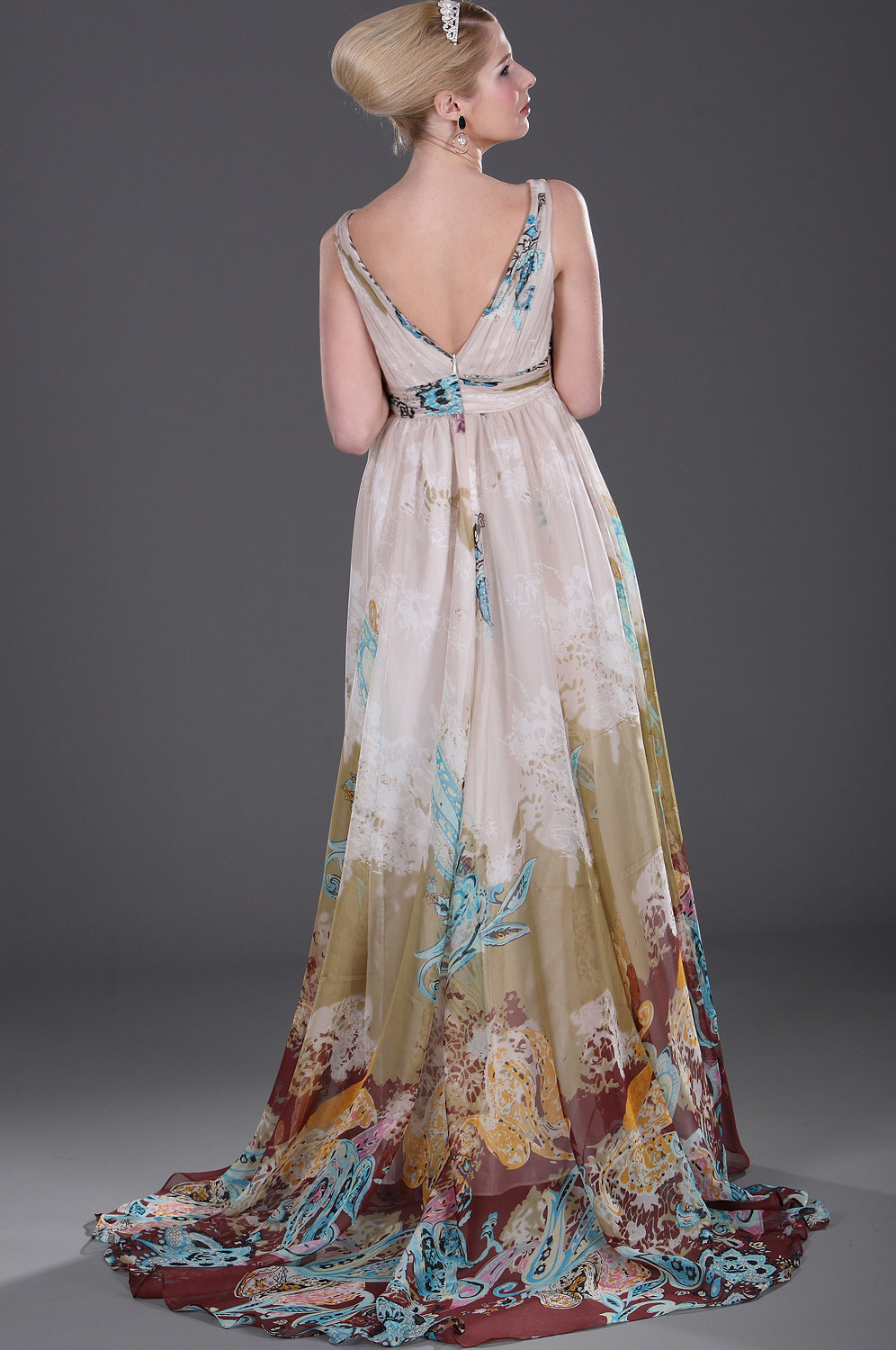 Träger  tiefer V-Schnitt  flora Abendkleid