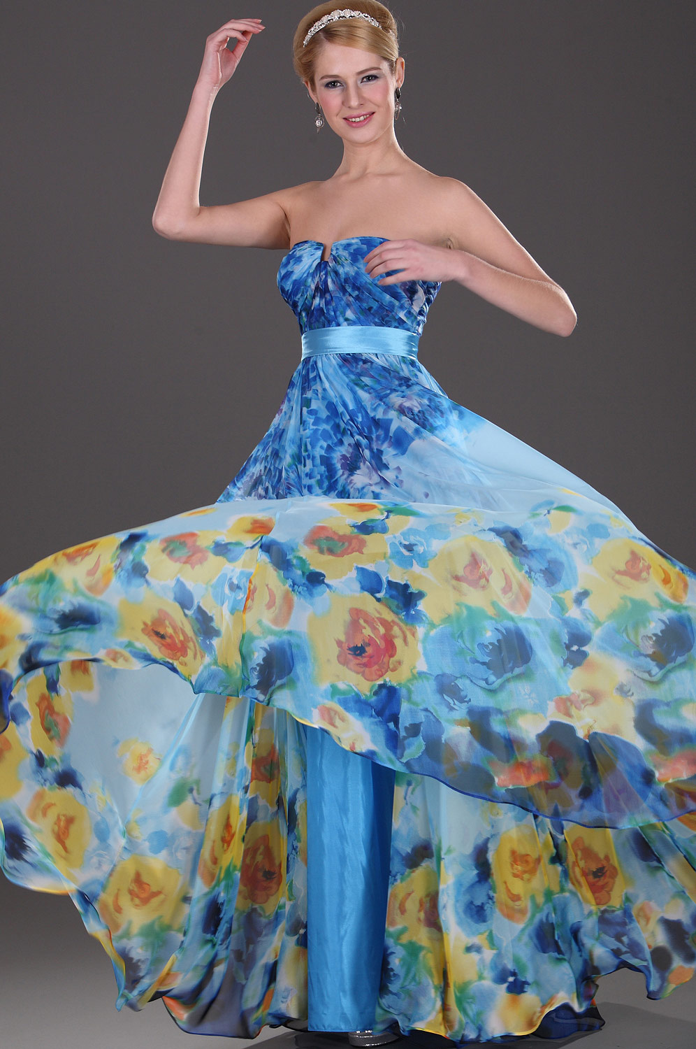 Strapless Floral Evening Dress