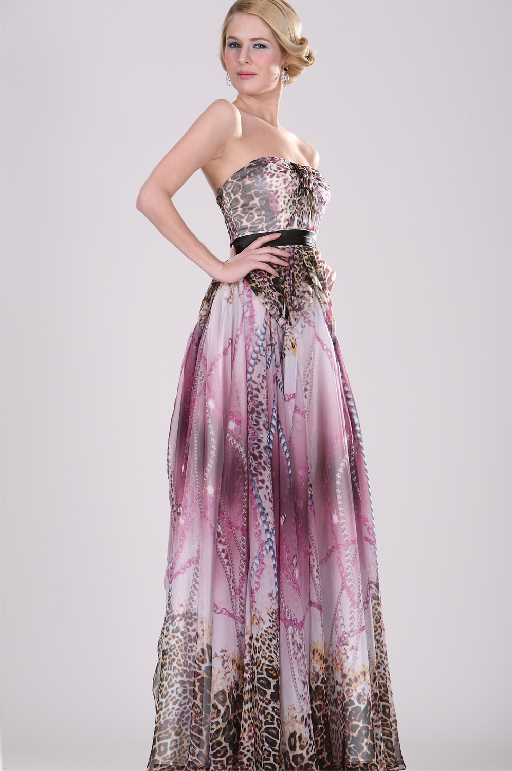 Strapless Floral Evening Dress