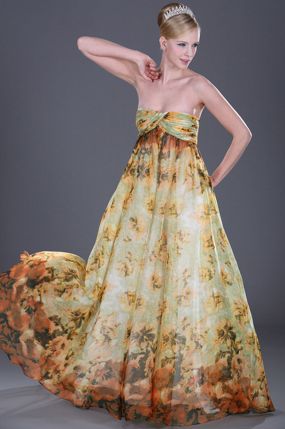 Trägerlos  scharmant flora  Abendkleid