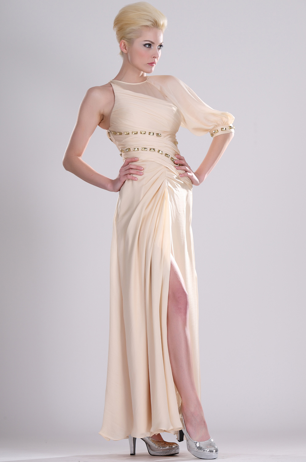 Attractive Single Sleeve Evening Dress